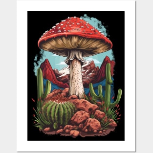 A fly agaric grows among rocks and cacti. Posters and Art